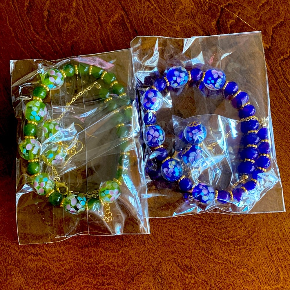 bracelet and earring sets! blue and green